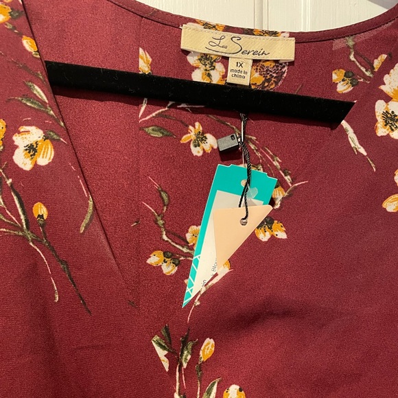 NWT Les Serein Maroon Floral Blouse - Picture 3 of 5